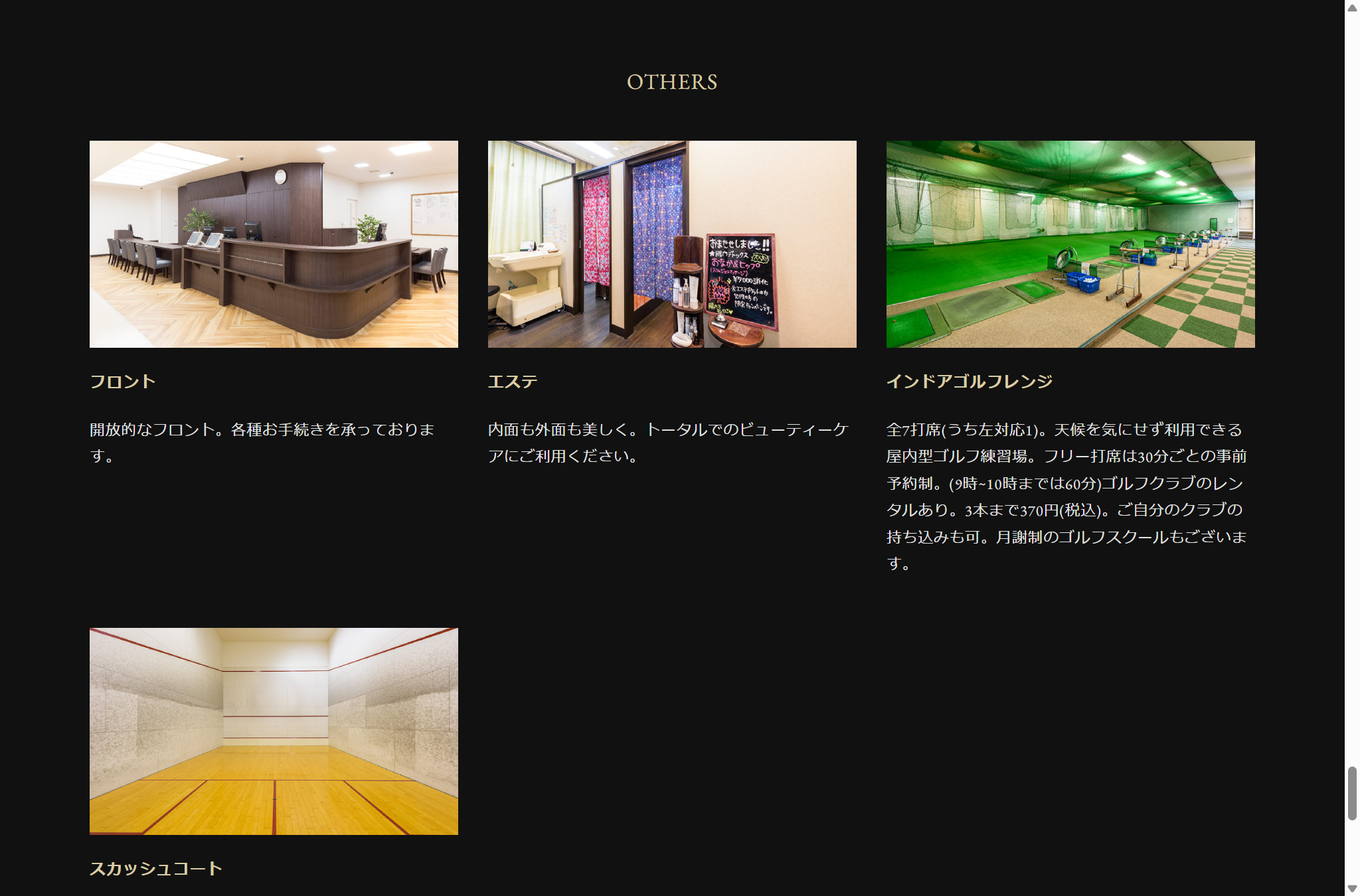 メガロス調布店 インドアゴルフレンジの公式サイト画面
